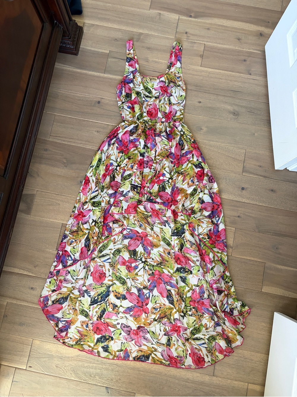 Show Me Your MuMu vibrant color high-low floral bohemian maxi gown Medium